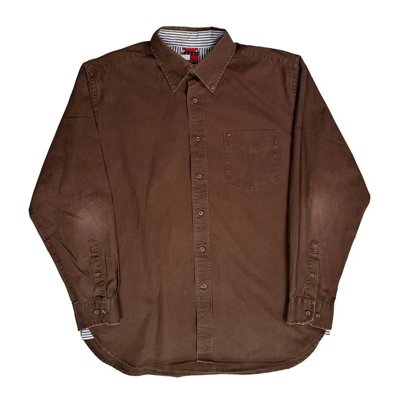 Tommy Hilfiger Shirt - Large Brown Cotton