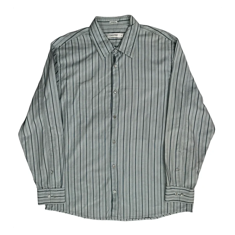 Calvin Klein Striped Shirt - XL Grey Cotton