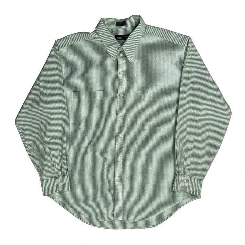 Nautica Striped Shirt - Large Green Cotton