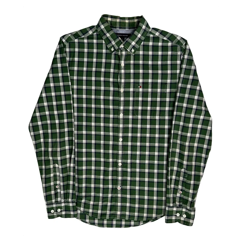 Tommy Hilfiger Checked Shirt - Large Green Cotton
