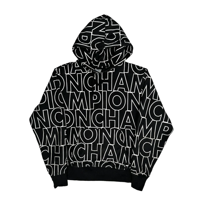 Reverse Weave Champion Spellout Hoodie - XL Black Cotton
