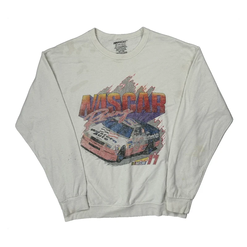 Racing Car Graphic Nascar Sweatshirt - XL White Cotton Blend