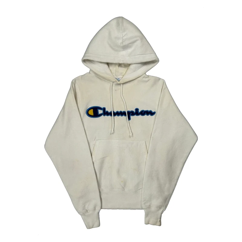 Reverse Weave Champion Spellout Hoodie - XS Cream Cotton