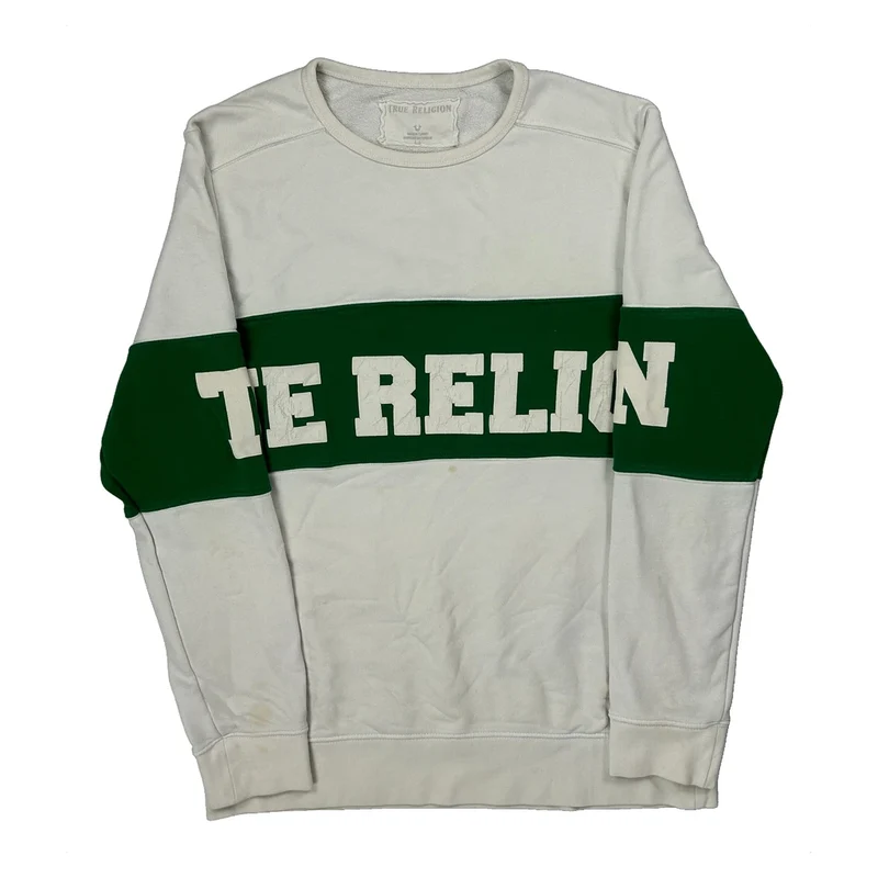 True Religion Spellout Sweatshirt - Large Green Cotton
