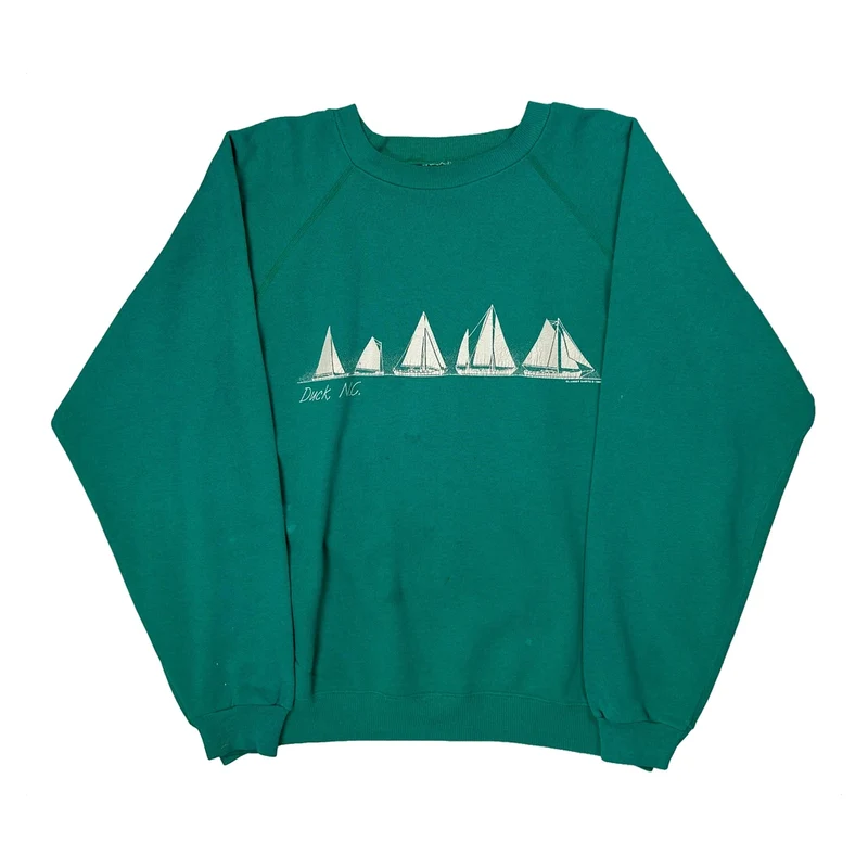 80S Duck, N.C. Hanes Graphic Sweatshirt - XL Green Cotton Blend