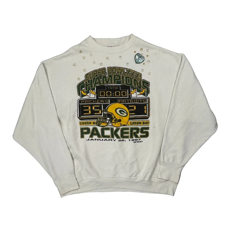 Green Bay Packers Delta Graphic Sweatshirt - 2XL White Cotton Blend