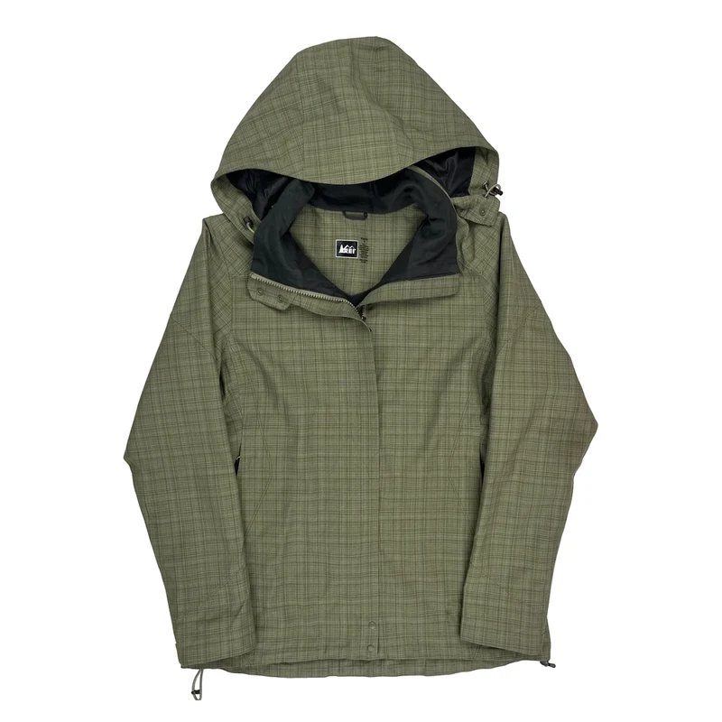 Rei Checked Waterproof Jacket - Small Green Polyester