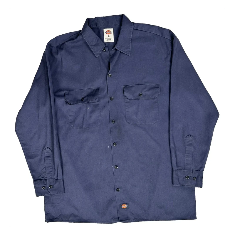 Dickies Shirt - Large Blue Polyester Blend