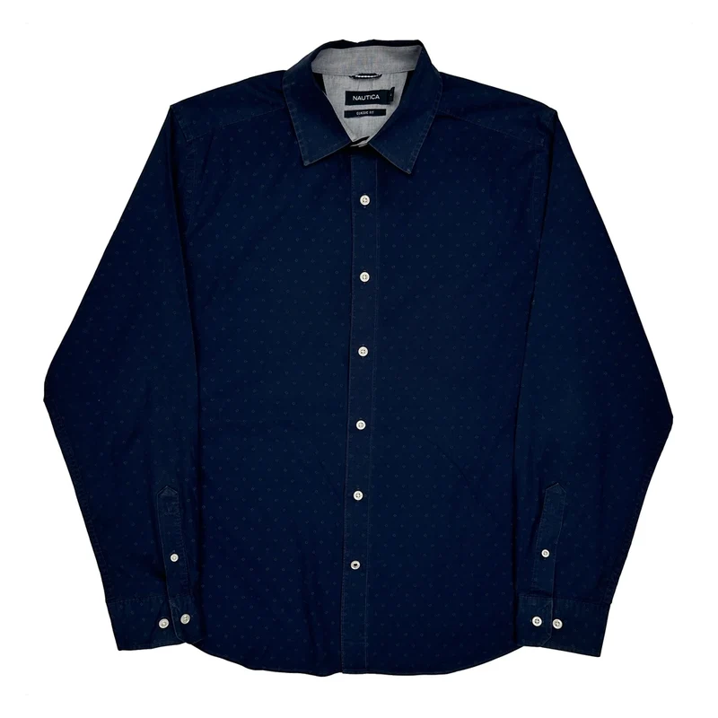 Nautica Polka Dot Shirt - Large Blue Cotton