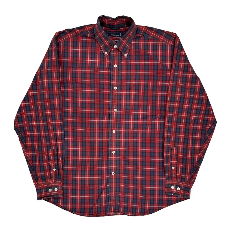 Nautica Checked Shirt - Large Red Cotton