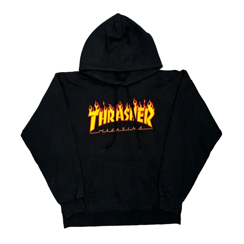 Skateboarding Thrasher Graphic Hoodie - Small Black Cotton