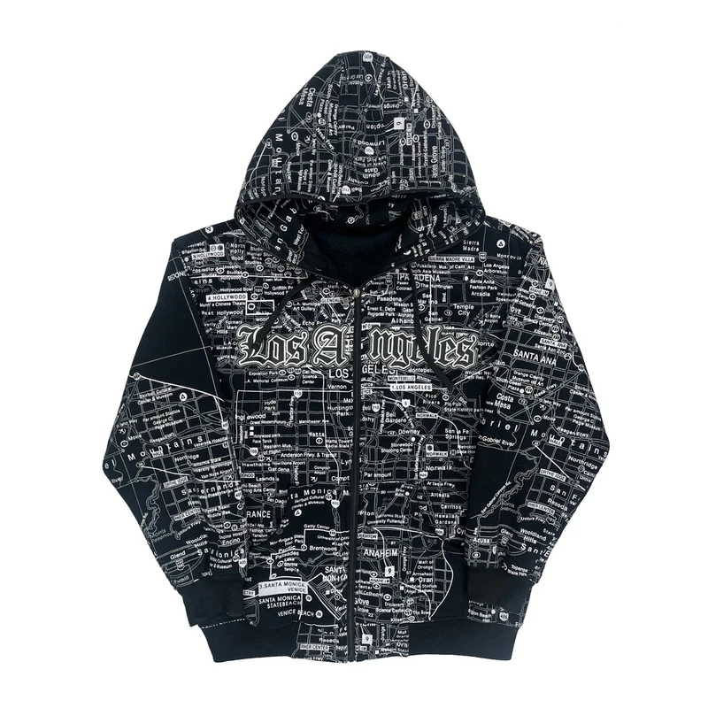 Los Angeles Map Print Mj Collection Graphic Hoodie - Small Black Cotton