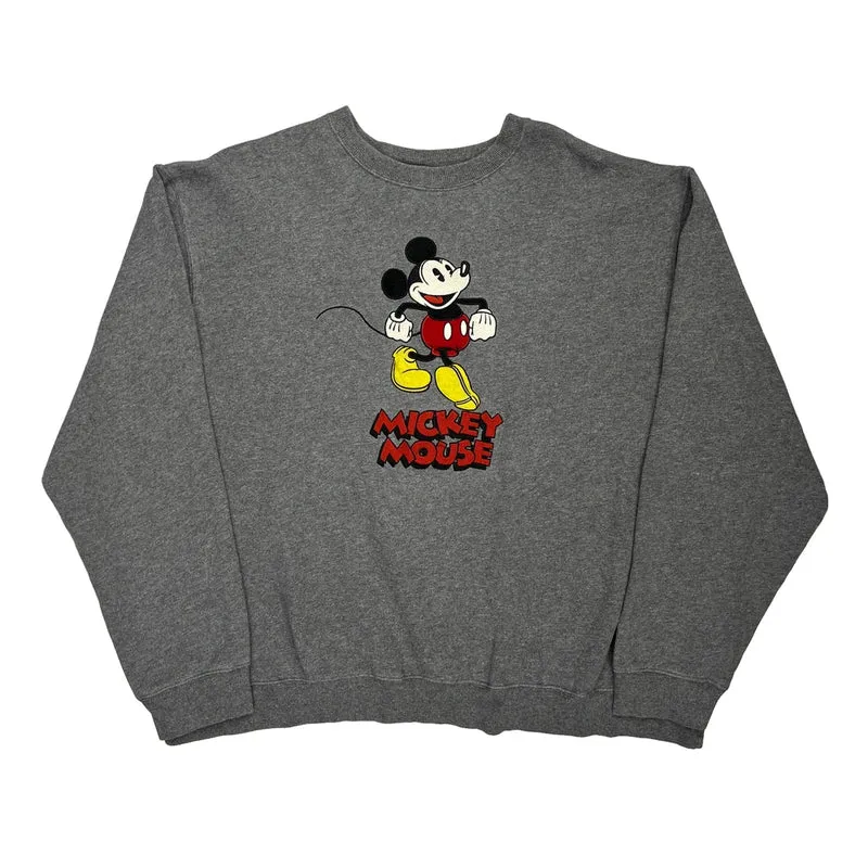 Mickey Mouse Disney Cartoon Sweatshirt - XL Grey Cotton
