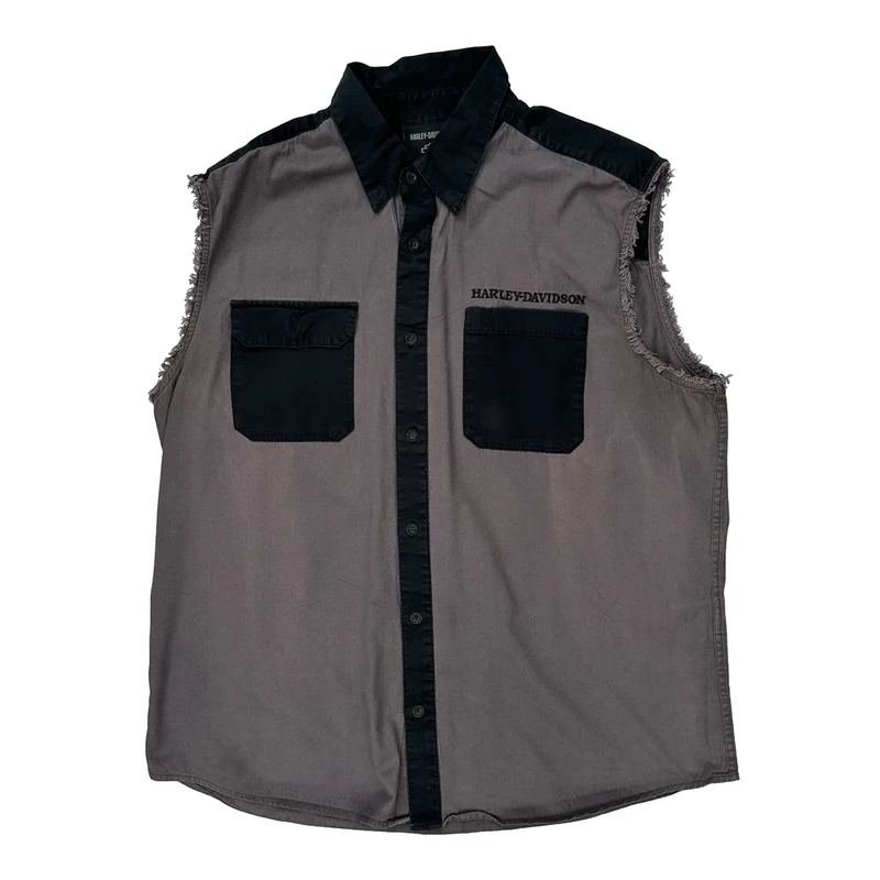 Skull Logo On Back Harley Davidson Graphic Shirt - XL Grey Cotton