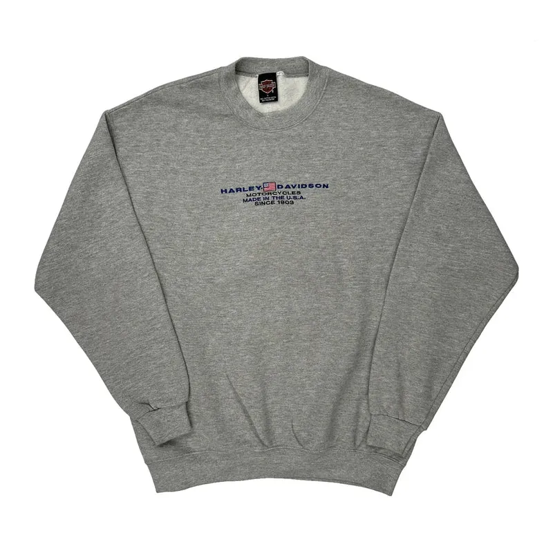 Made In The USA Harley Davidson Sweatshirt - Large Grey Cotton Blend