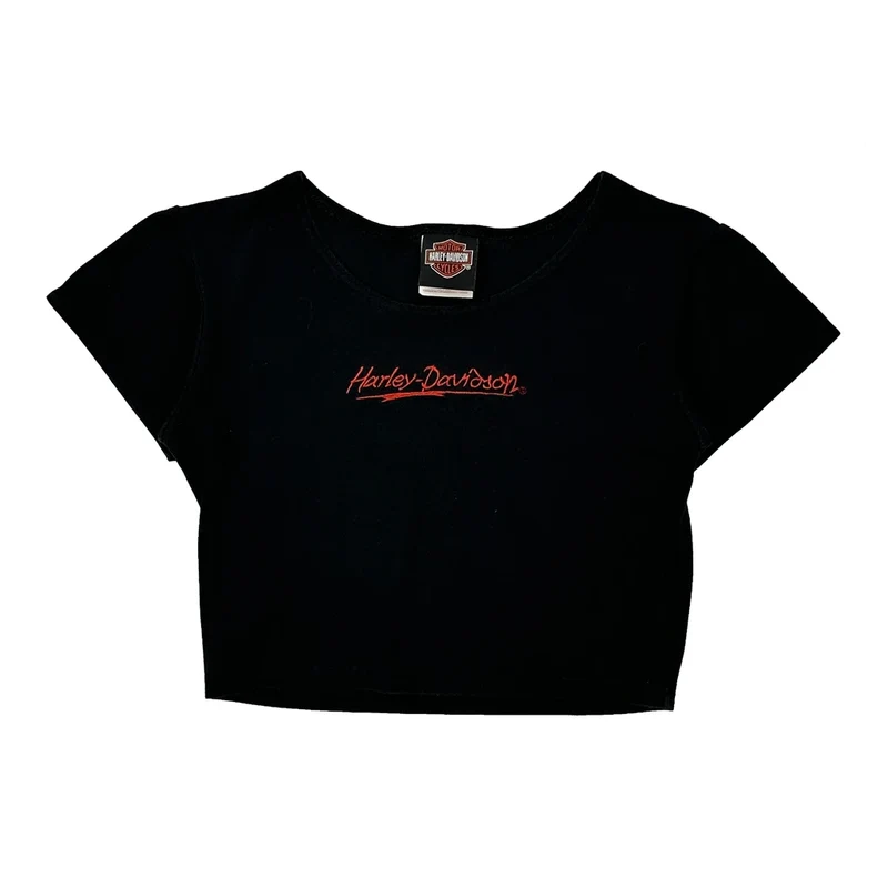 Harley Davidson Cropped Top - Large Black Cotton