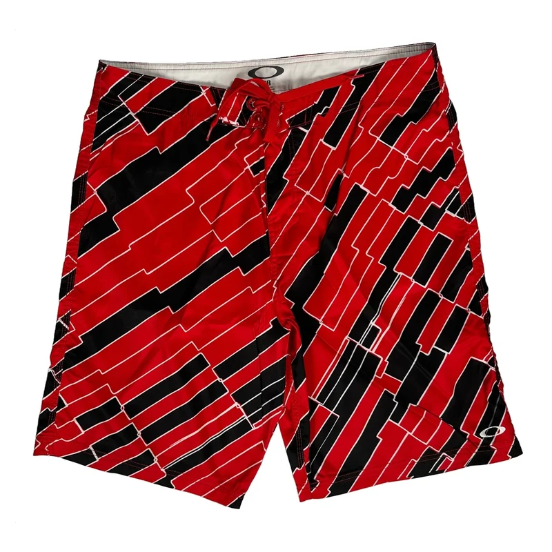 Geometric Pattern Oakley Shorts - 38W 11L Red Polyester