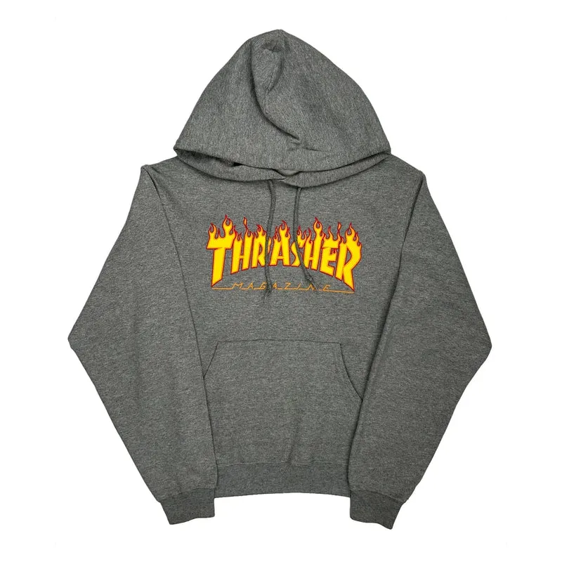 Skateboarding Thrasher Spellout Hoodie - Small Grey Cotton