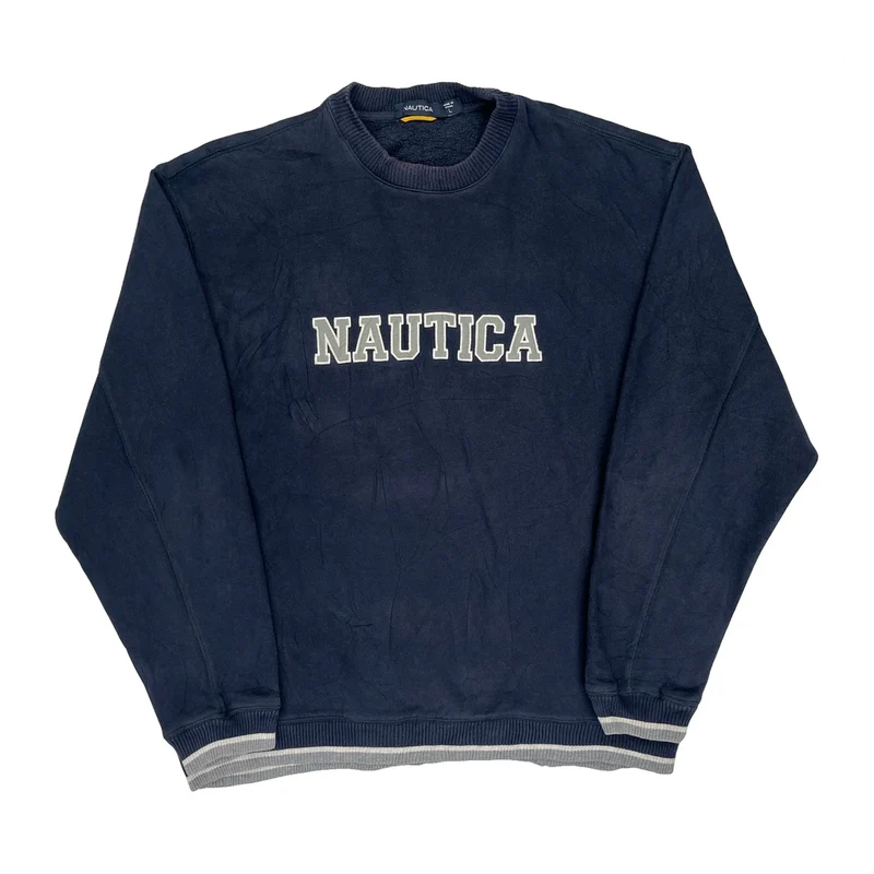 Nautica Spellout Sweatshirt - Large Navy Cotton