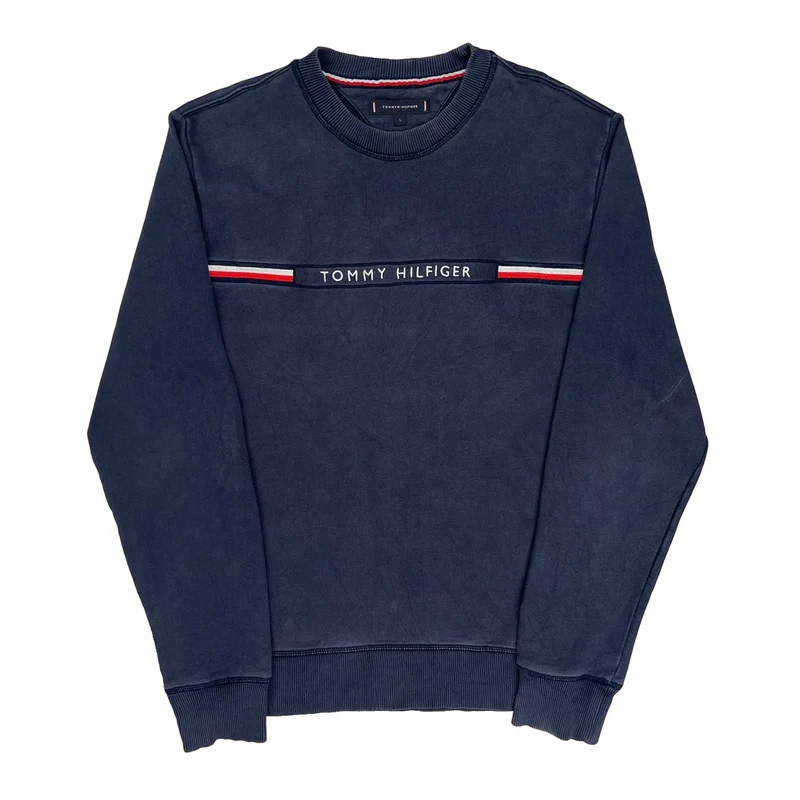 Tommy Hilfiger Spellout Sweatshirt - Large Navy Cotton