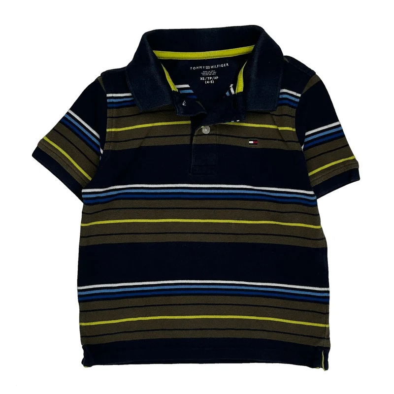 Age 4-5 Tommy Hilfiger Striped Polo Shirt - XS Navy Cotton