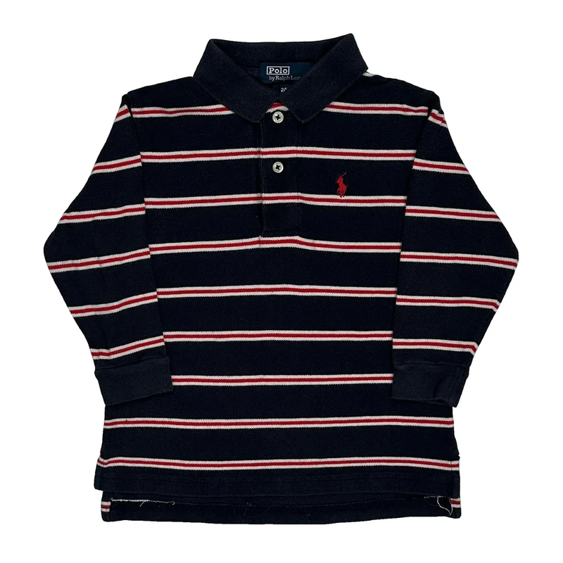 Age 24 Months Polo By Ralph Lauren Striped Polo Shirt - 2XS Navy Cotton