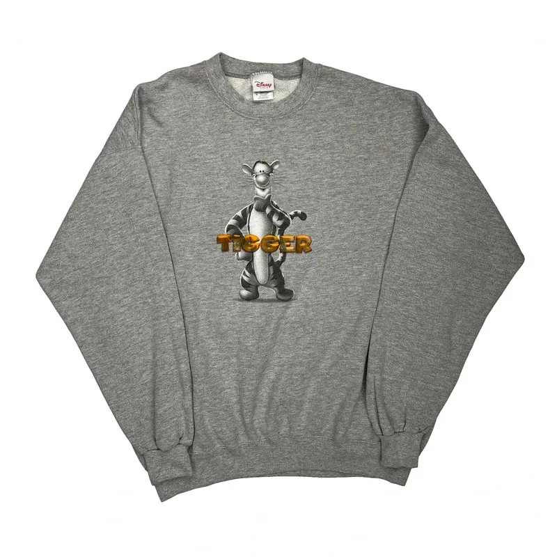 Tigger Disney Cartoon Sweatshirt - XL Grey Cotton