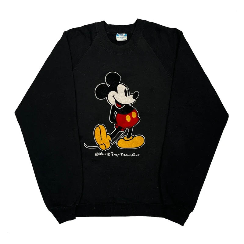 Mickey Mouse Disney Cartoon Sweatshirt - Large Black Cotton