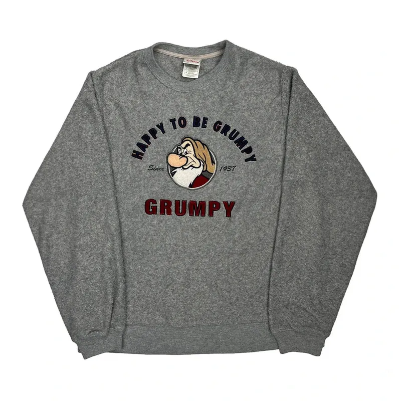 Grumpy Character Print Disney Cartoon Sweatshirt - Small Grey Cotton