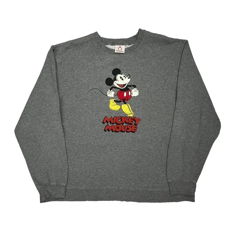 Mickey Mouse Disney Cartoon Sweatshirt - Large Grey Cotton Blend