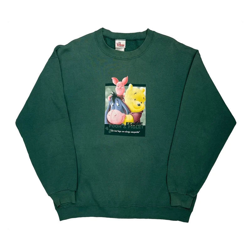 Winnie The Pooh Disney Cartoon Sweatshirt - Large Green Polyester