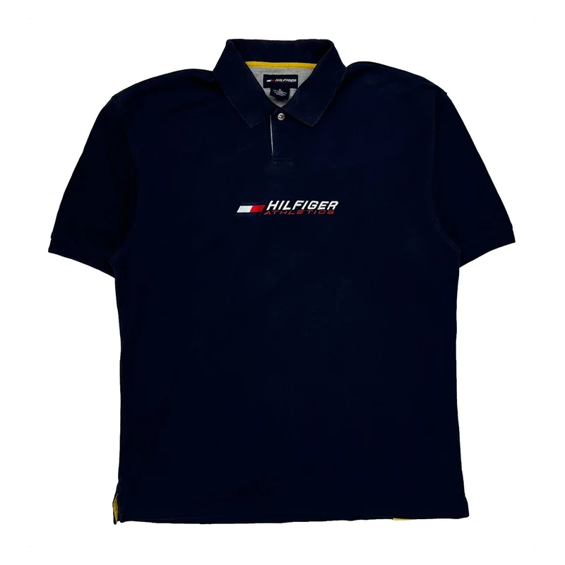 Tommy Hilfiger Spellout Polo Shirt - XL Navy Cotton Blend