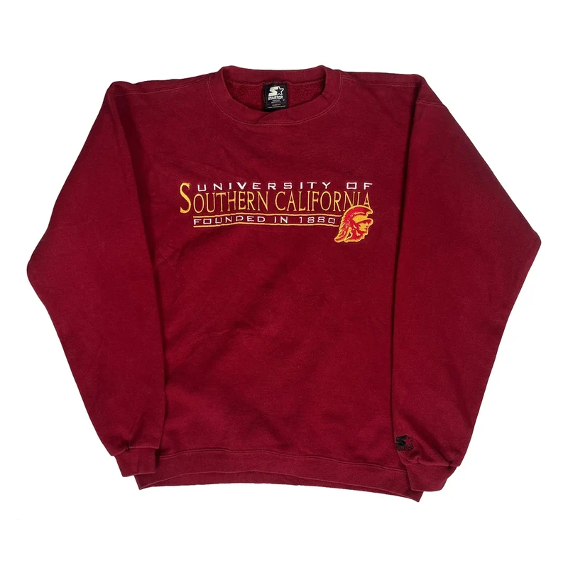 Made In USA, University Of Southern California Starter College Sweatshirt - Medium Red Cotton