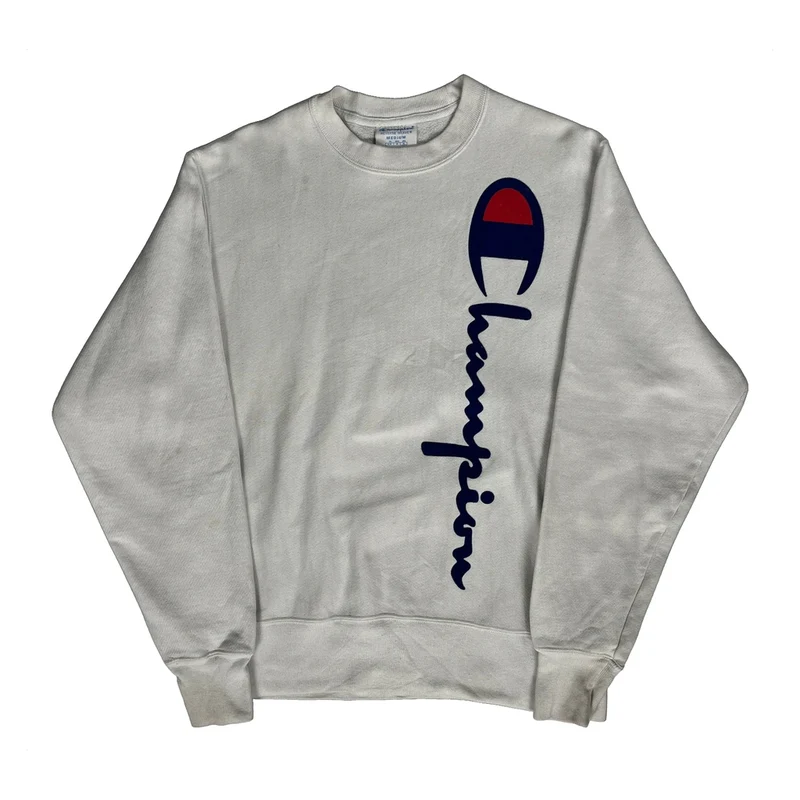 Reverse Weave Champion Spellout Sweatshirt - Medium White Cotton Blend
