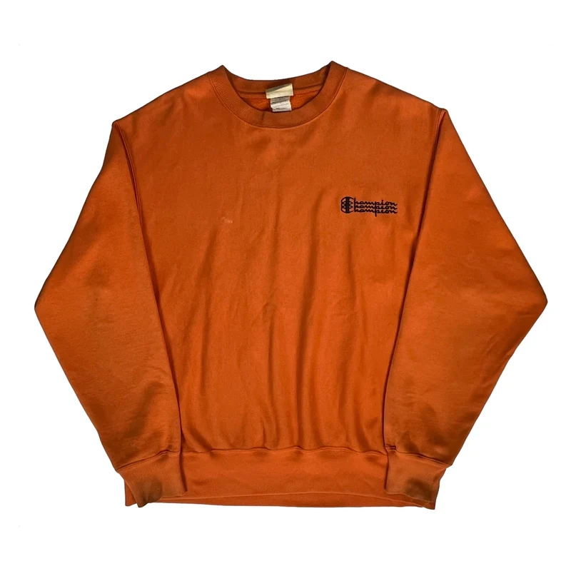 Reverse Weave Champion Sweatshirt - Large Orange Cotton