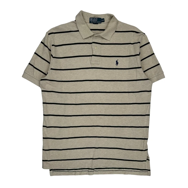 Polo By Ralph Lauren Striped Polo Shirt - Large Beige Cotton