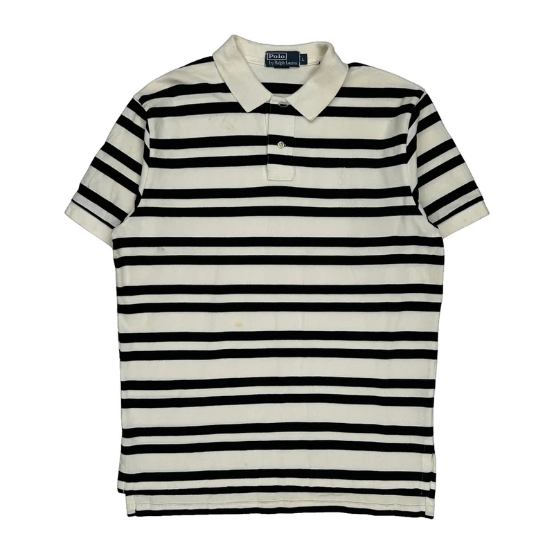 Polo By Ralph Lauren Striped Polo Shirt - Large Black & White Cotton