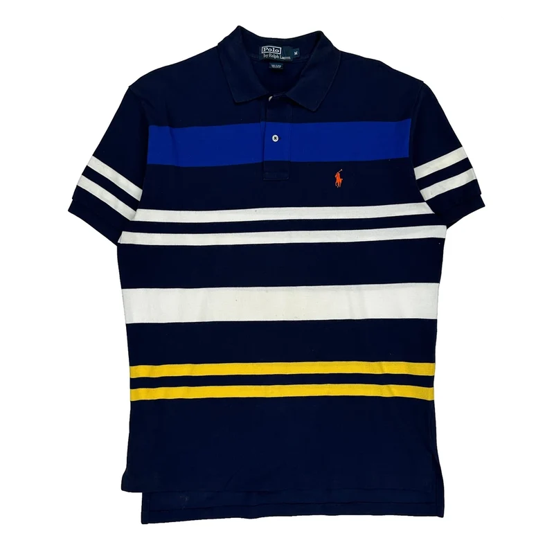 Polo By Ralph Lauren Striped Polo Shirt - Medium Navy Cotton