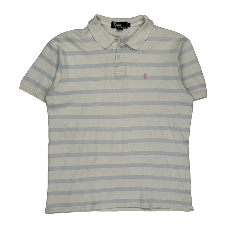 Polo By Ralph Lauren Striped Polo Shirt - Large Cream Cotton