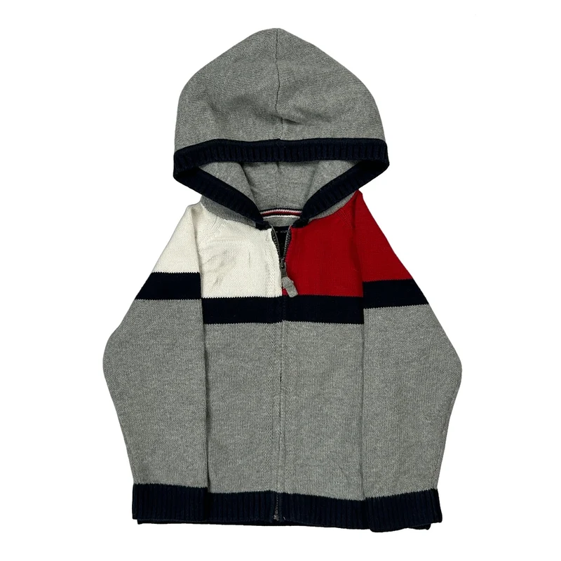 Age 24 Months Tommy Hilfiger Striped Hoodie - 2XS Grey Cotton