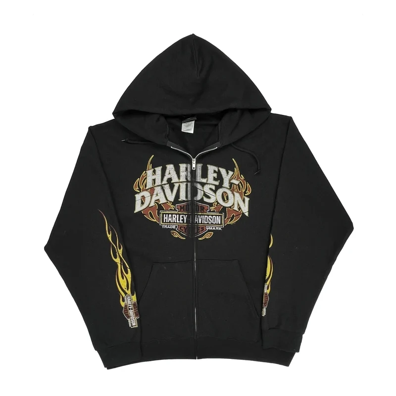 Chester'S Grand Teton Harley Davidson Flame Sleeve Full Zip Hoodie - 2XL Black Cotton Blend
