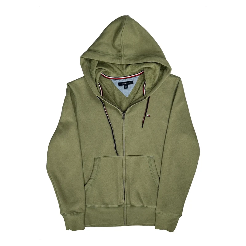 Tommy Hilfiger Full Zip Hoodie - Small Green Cotton