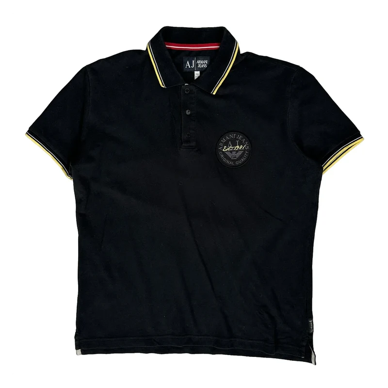 Original Quality Denim Armani Jeans Graphic Polo Shirt - 2XL Black Cotton