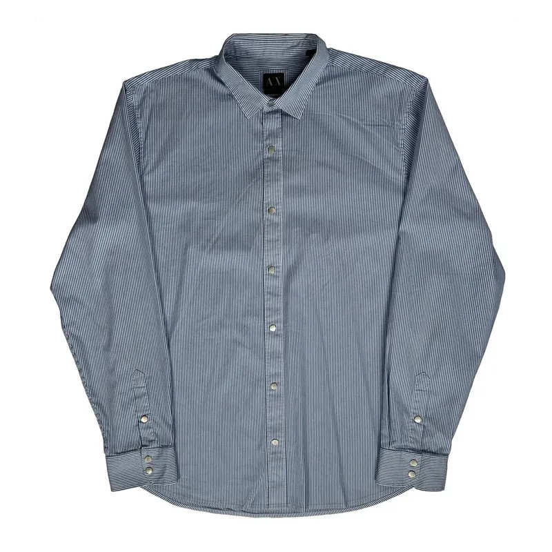 Armani Exchange Striped Shirt - Large Blue Cotton