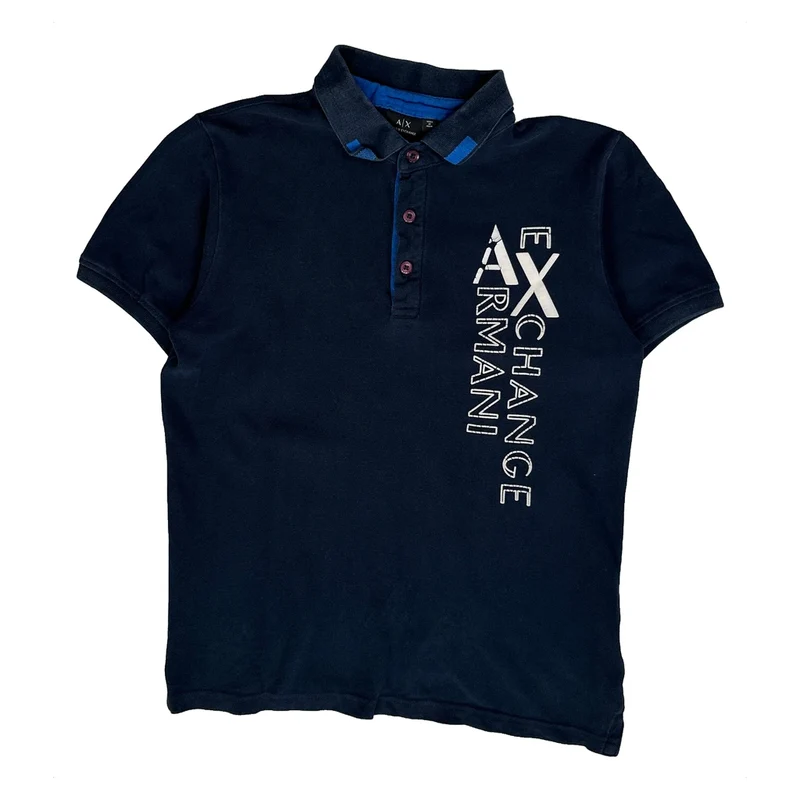 Armani Exchange Polo Shirt - Small Navy Cotton