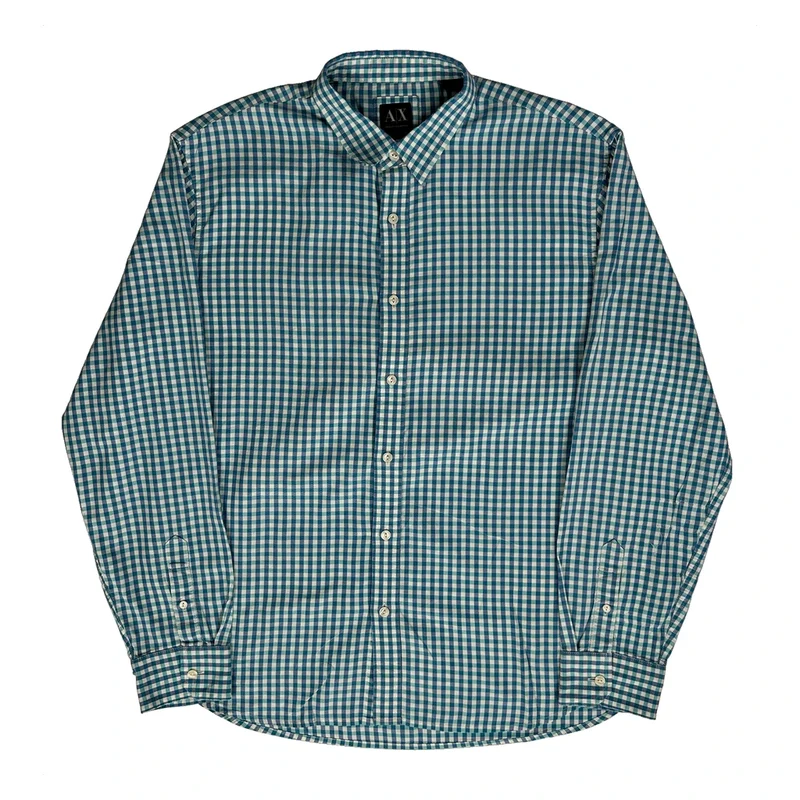 Armani Exchange Checked Shirt - Large Blue Cotton