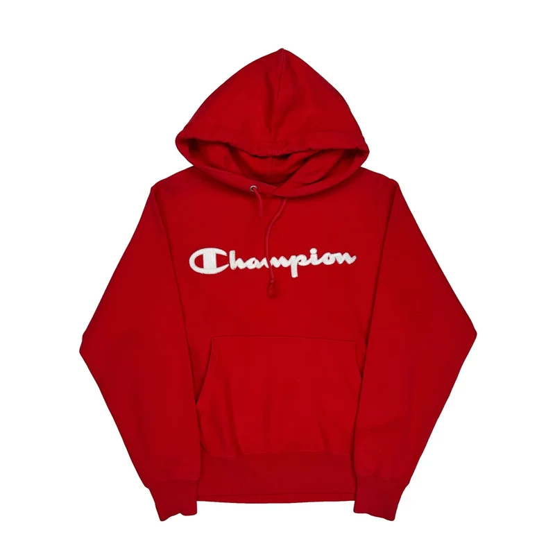 Reverse Weave Champion Spellout Hoodie - Small Red Cotton
