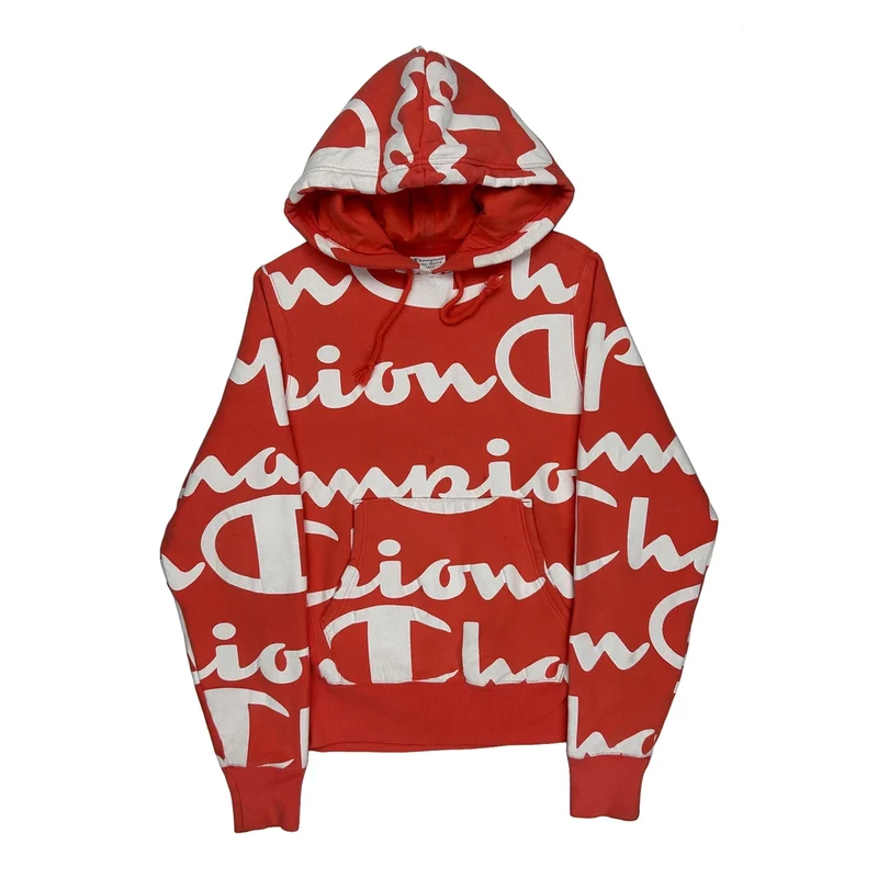 Reverse Weave Champion Spellout Hoodie - Small Red Cotton Blend