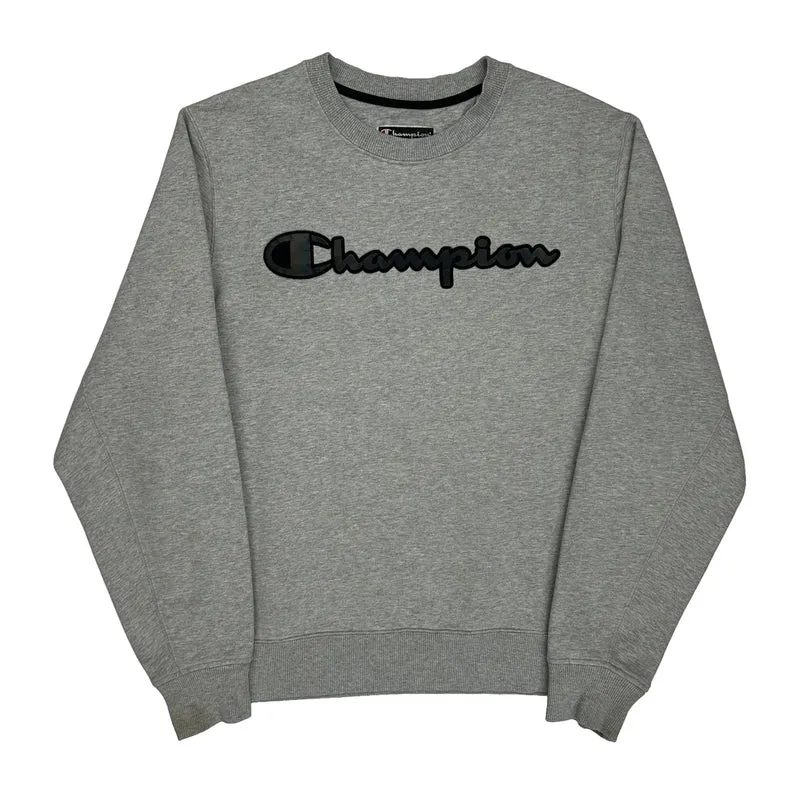 Reverse Weave Champion Spellout Sweatshirt - Large Grey Cotton