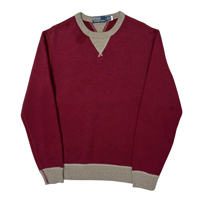 Polo By Ralph Lauren Two Tone Fleece Sweatshirt - Large Burgundy Cotton